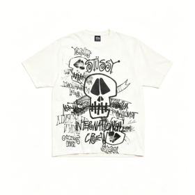 STUSSY INTERNATIONAL CREW スカルプリントTシャツ ホワイト