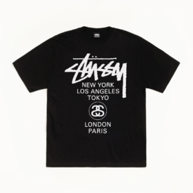 【送料無料】STÜSSY ワールドツアー T シャツ ブラック ユニセックス 半袖
